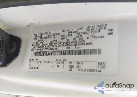 2012 Ford E-150 Commercial из США, поврежденный, VIN 1FTNE1EW8CDB13282